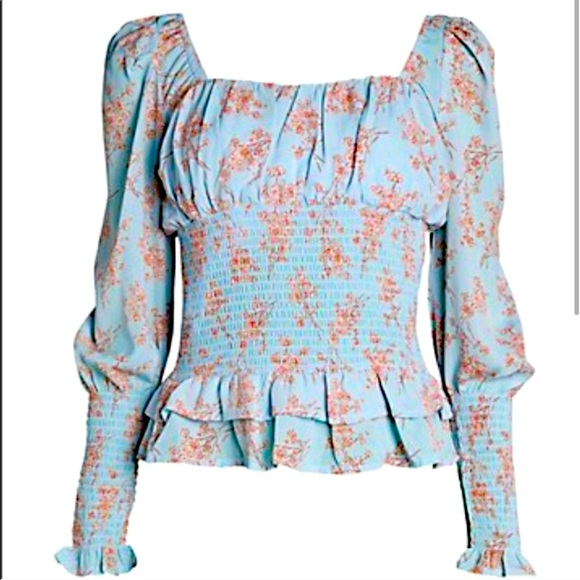 Cistar Blue Floral Smocked Blouse (Large) - Picture 1 of 5